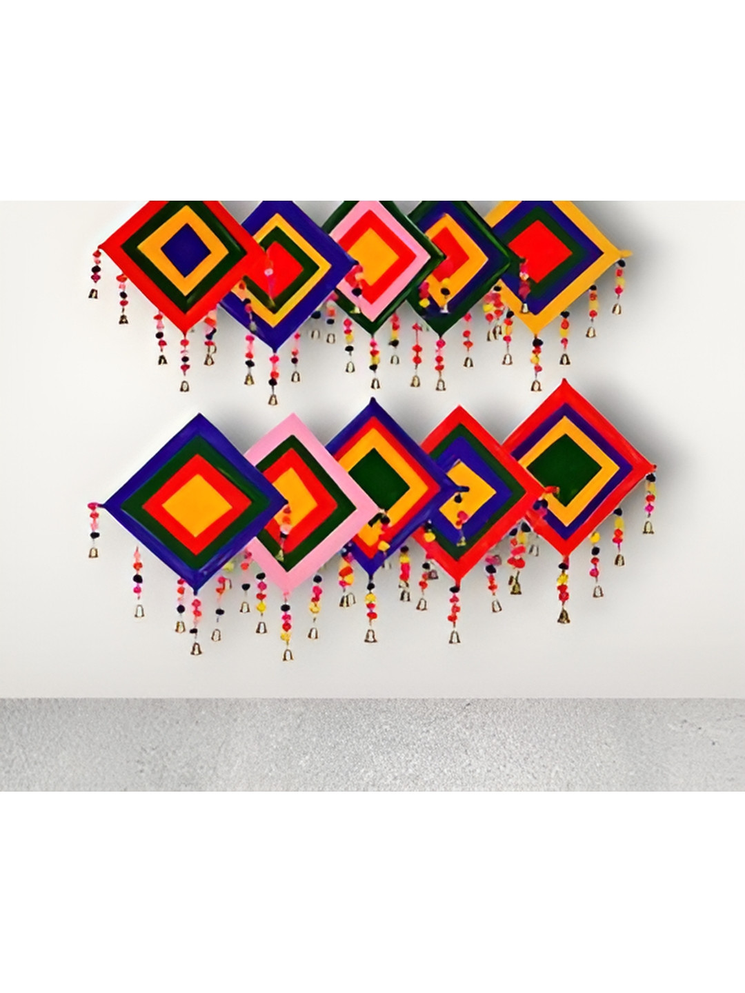 Sellplus Set Of 2 Yellow & Pink Kite Hanging Toran With Bells