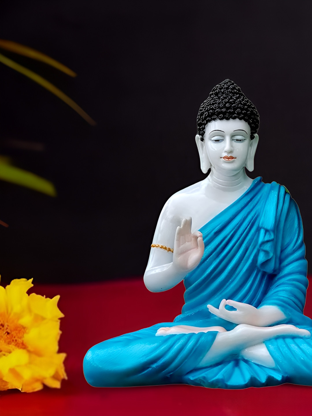 Aura Buddha Blue Marble Glossy Living Room Small Showpiece - 14.2 Inches