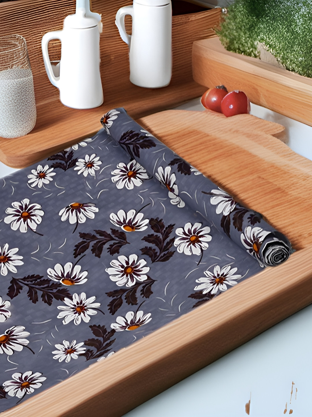 Aura Grey Printed  Anti-Slip Water Resistant Shelf Liner Organisers