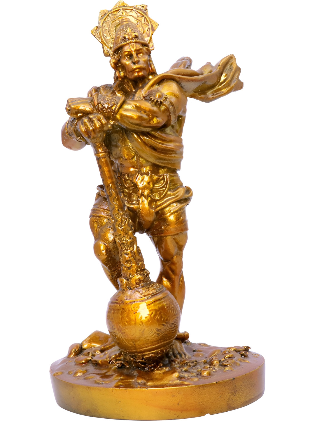 Aura Bhahubali Hanuman Gold Polyresin Natural Prayer Room Small Showpiece - 7.5 Inches