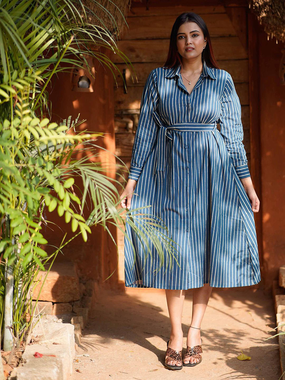 Weaves of Tradition Women Striped Formal Shirt Dress