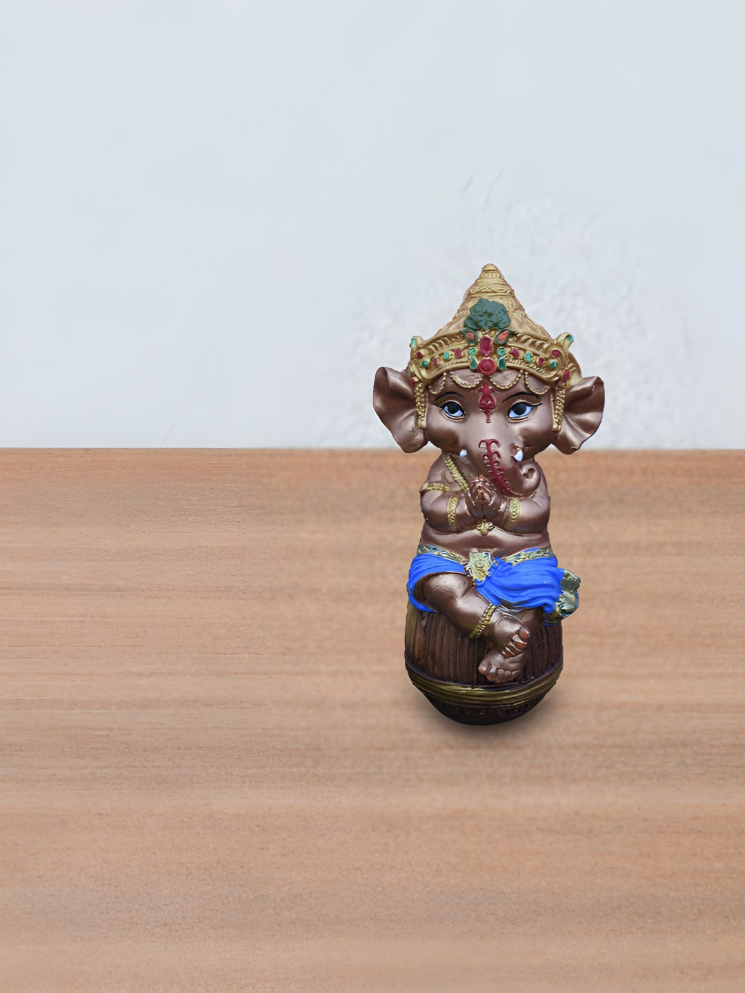Aura Ganesha Tabla Brown Polyresin Glossy Prayer Room Small Showpiece -