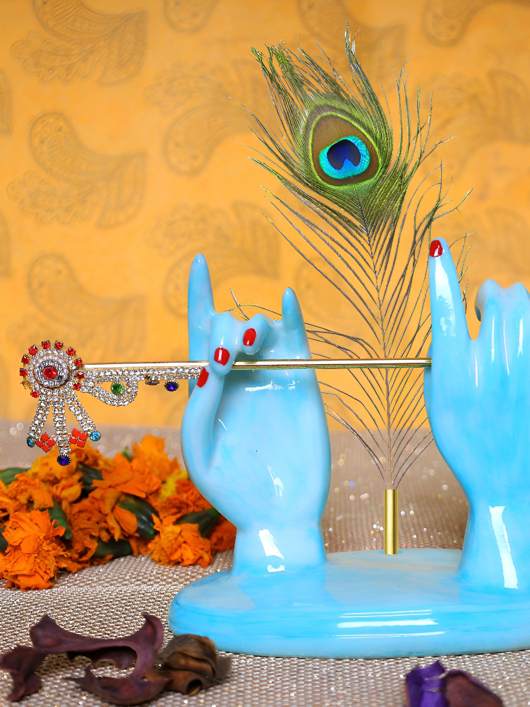 Aura Krishna Blue Polyresin Glossy Prayer Room Small Showpiece - 5.5 Inches