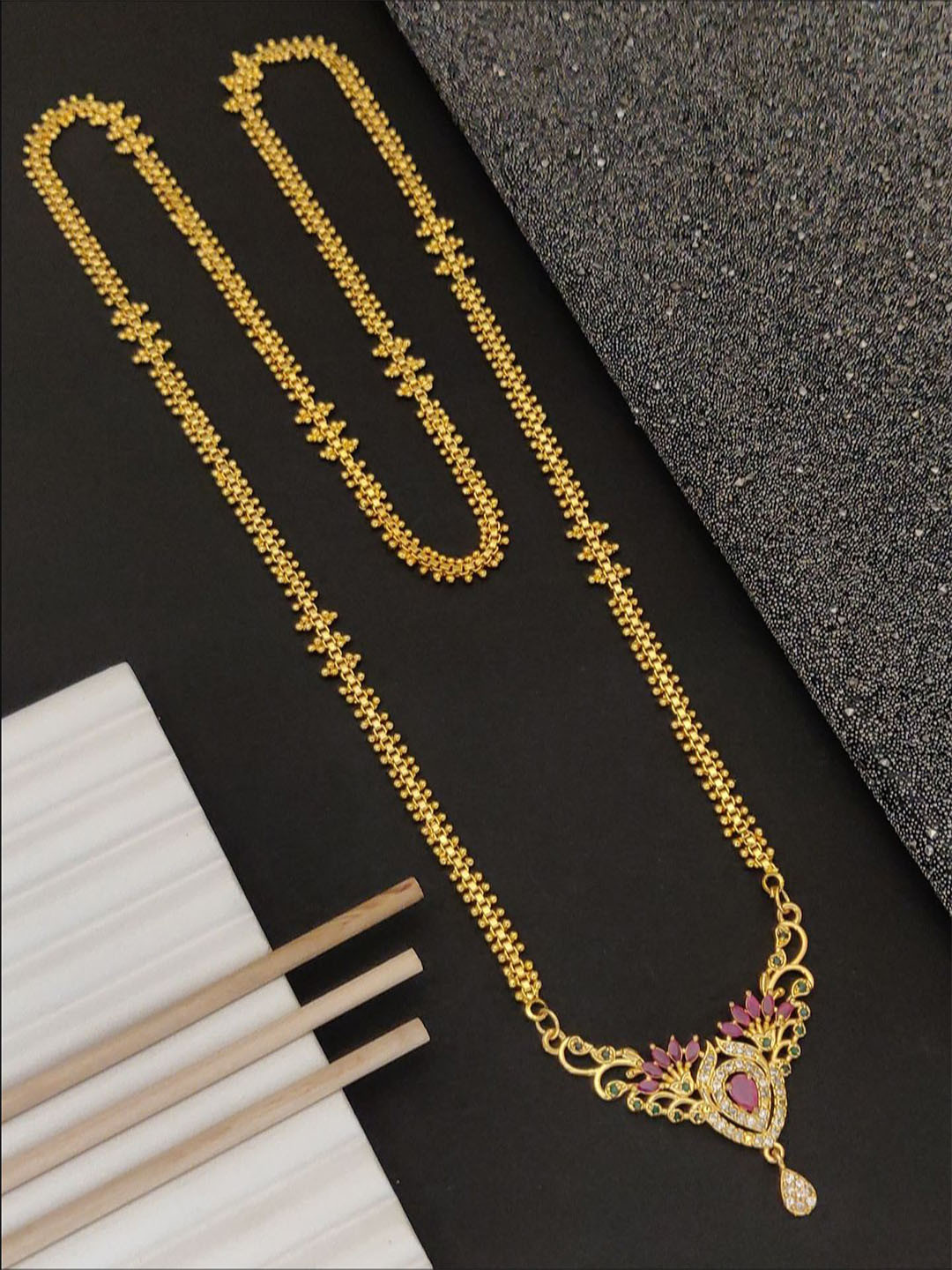 Princy Enterprise Brass Gold-Plated Stone Studded Necklace