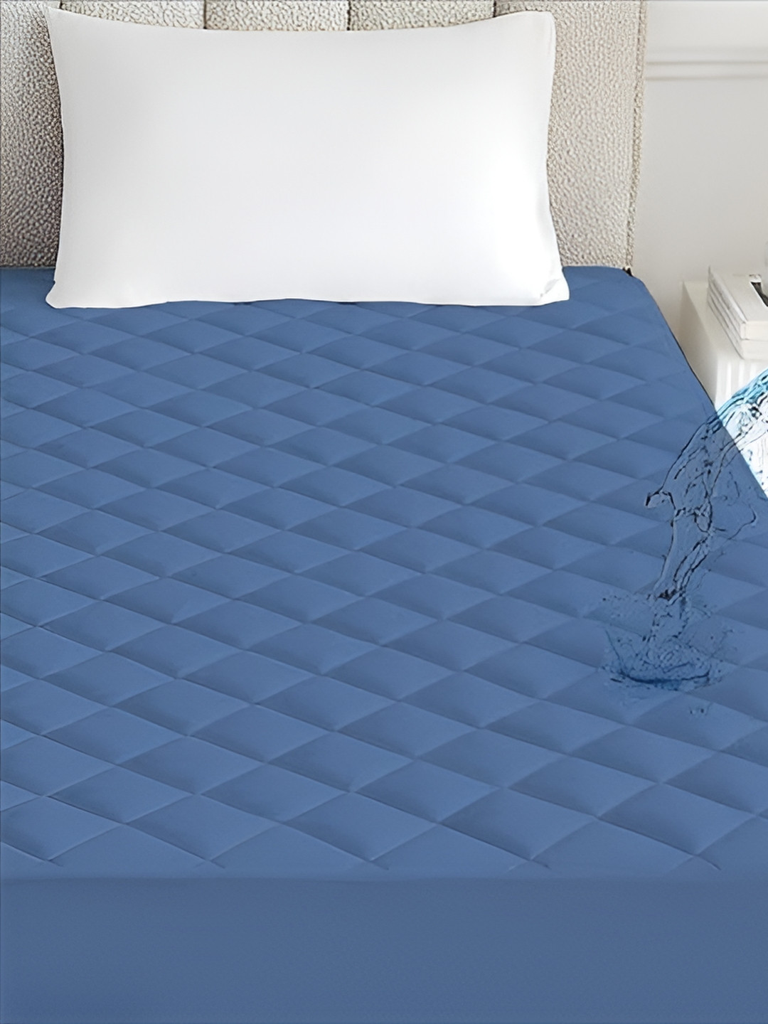 CRAZY WORLD Blue Quilted Polycotton Water Resistant Mattress Protector