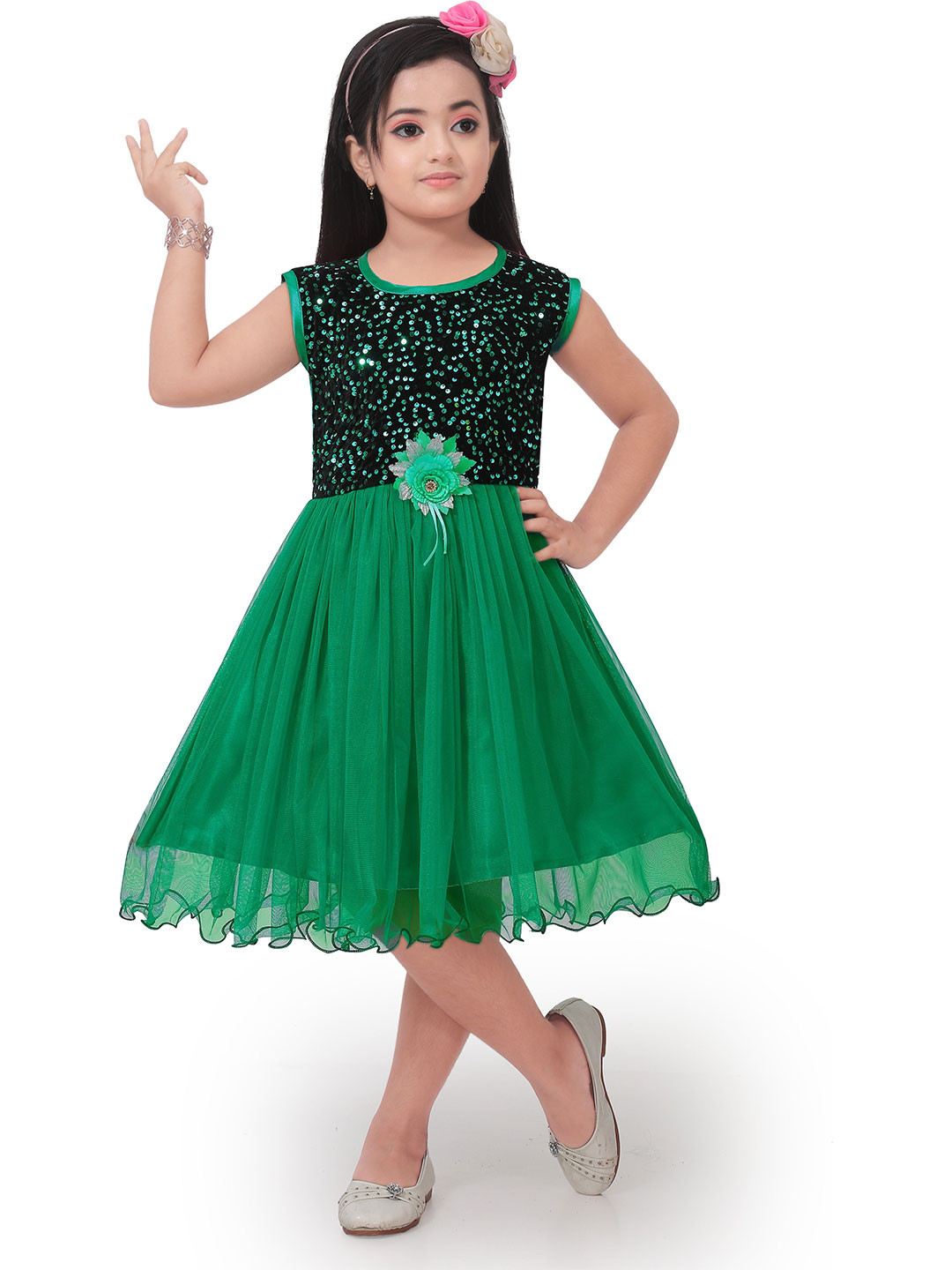 FASSY Girl Embellished Sequined Tulle Gown Dress
