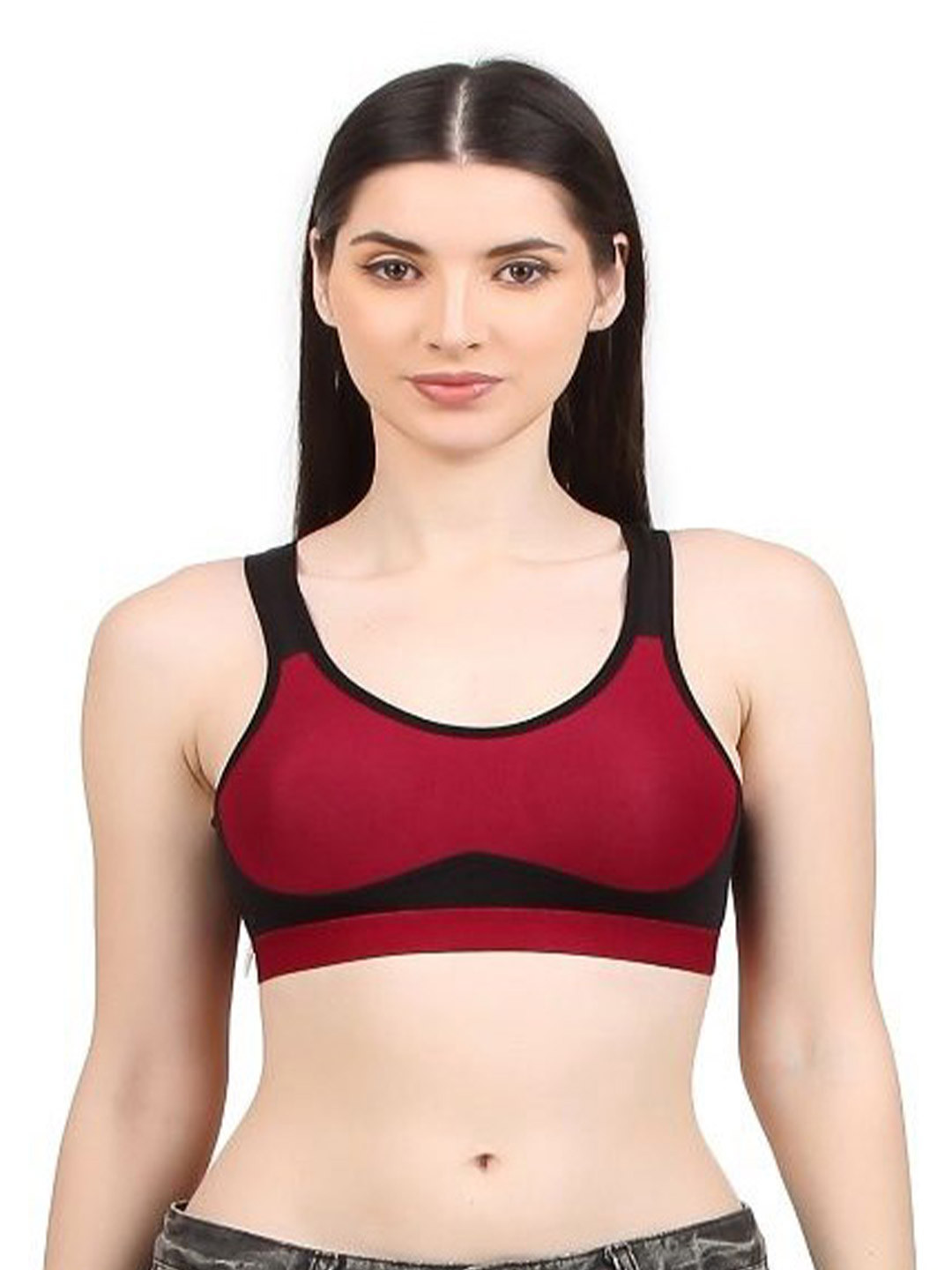 EMPISTO Women Workout Colourblocked Full Coverage Non Padded Seamless Sport Bra for Gym