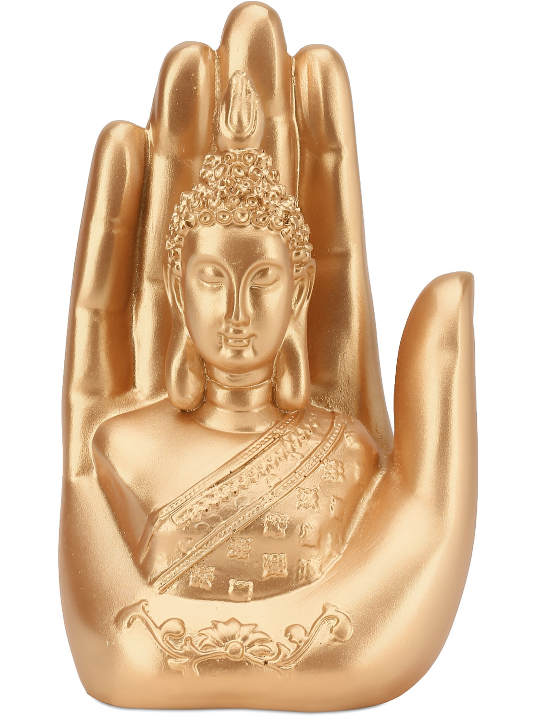 Aura Buddha Hand Gold Polyresin Natural Living Room Small Showpiece - 6.7 Inches