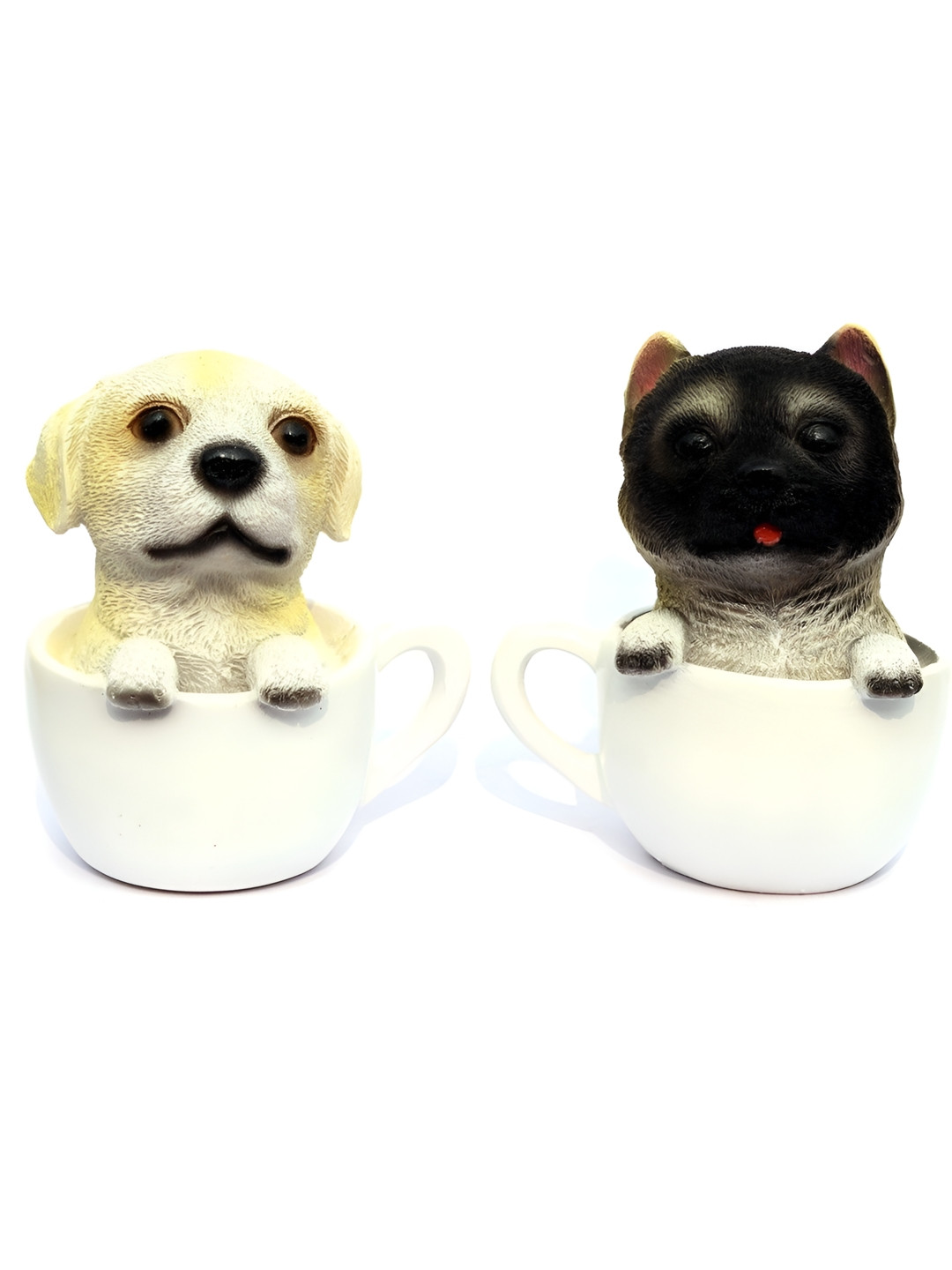 Aura Cute Labra and Dino Yellow Polyresin Glossy Living Room Set of 2 Small Showpieces - 3.5 Inches