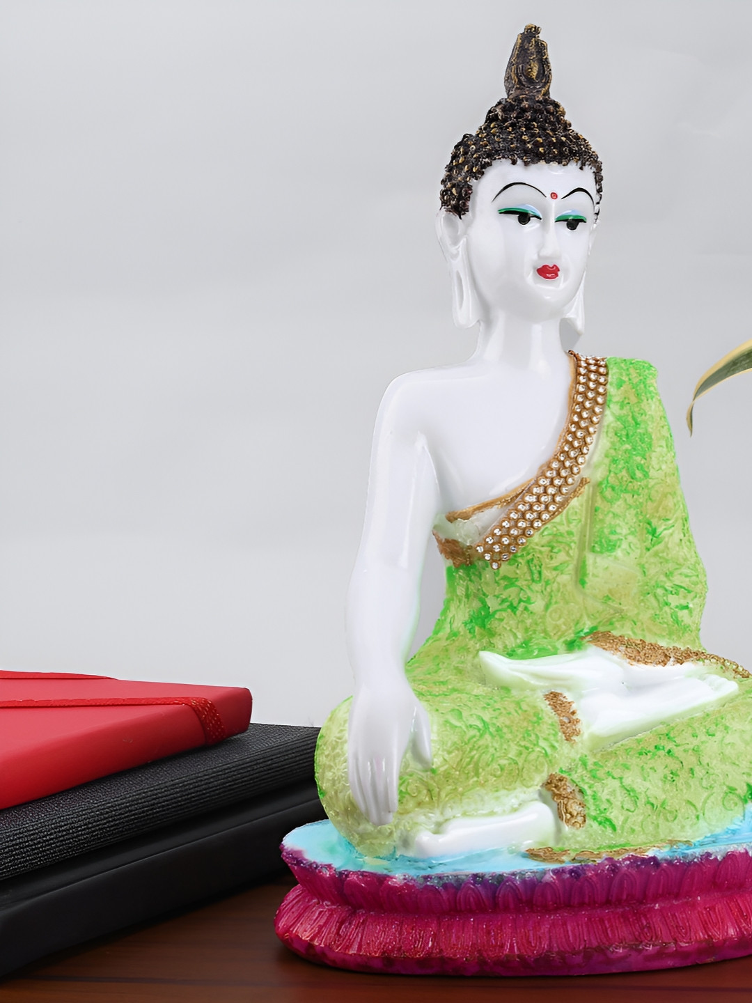 Aura Hand Down Buddha White Marble Glossy Prayer Room Lights Medium Showpiece - 9.8 Inches