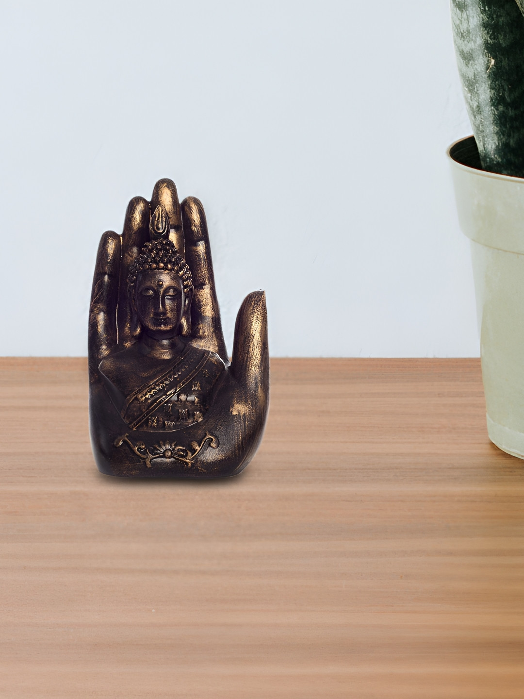 Aura Buddha Hand Black Polyresin Glossy Living Room Small Showpiece - 7.1 Inches