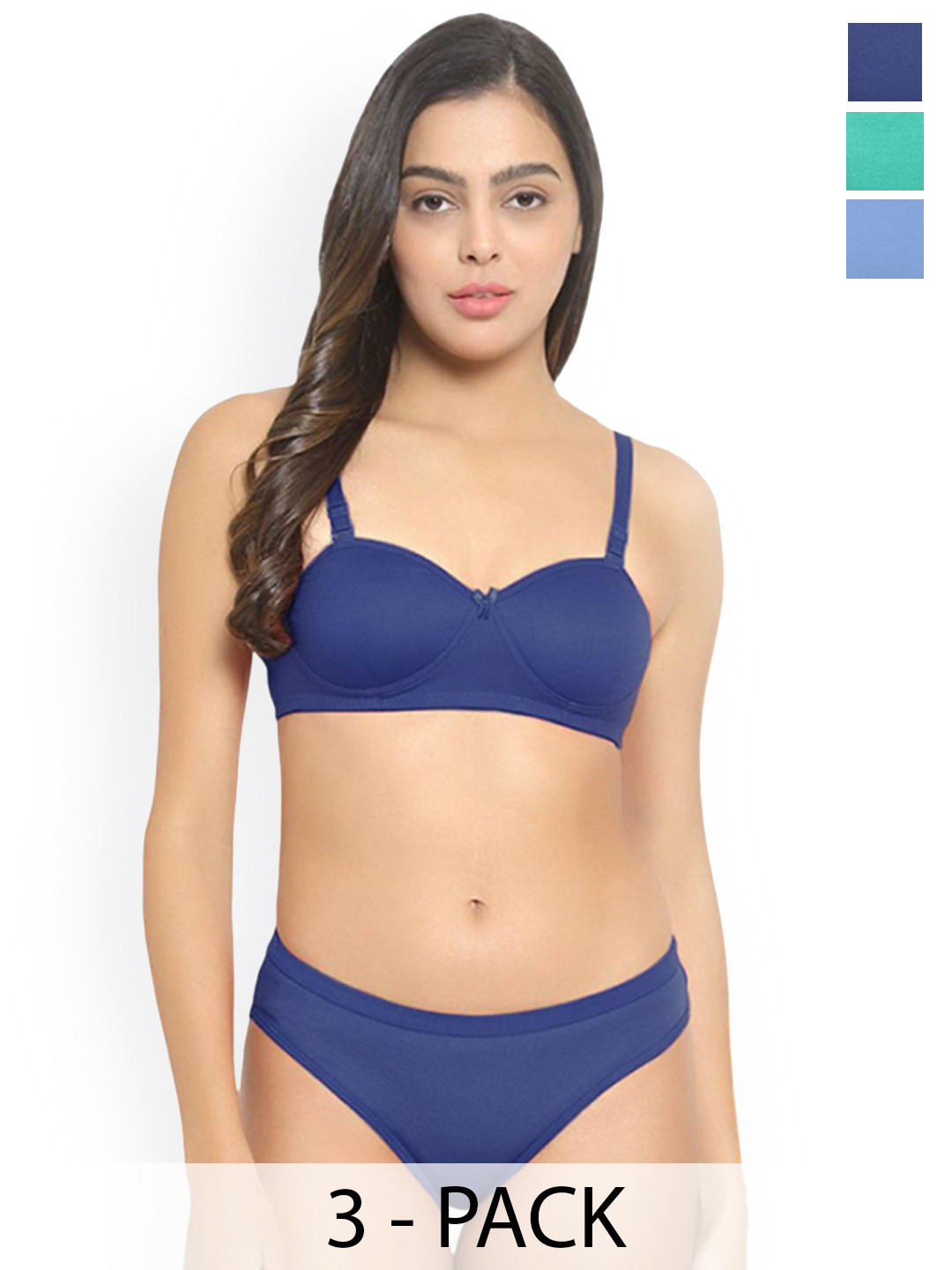 PIBU Pack Of 3 Cotton Lingerie Set H_Demi-Set_B,L-B,G