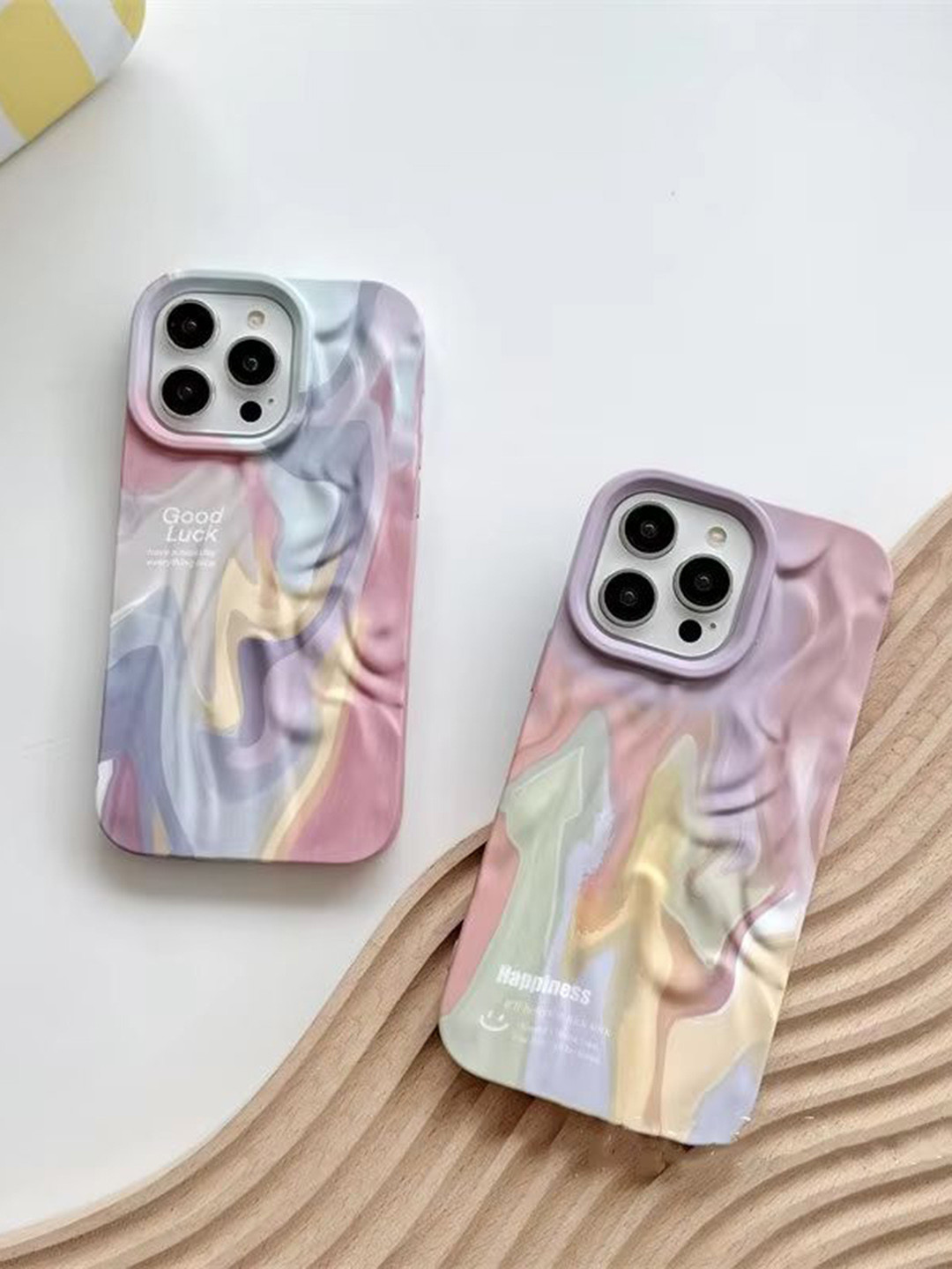 CASE CREATION iPhone 13 3D Luxury Rainbow Good Luck Wavy Back Case