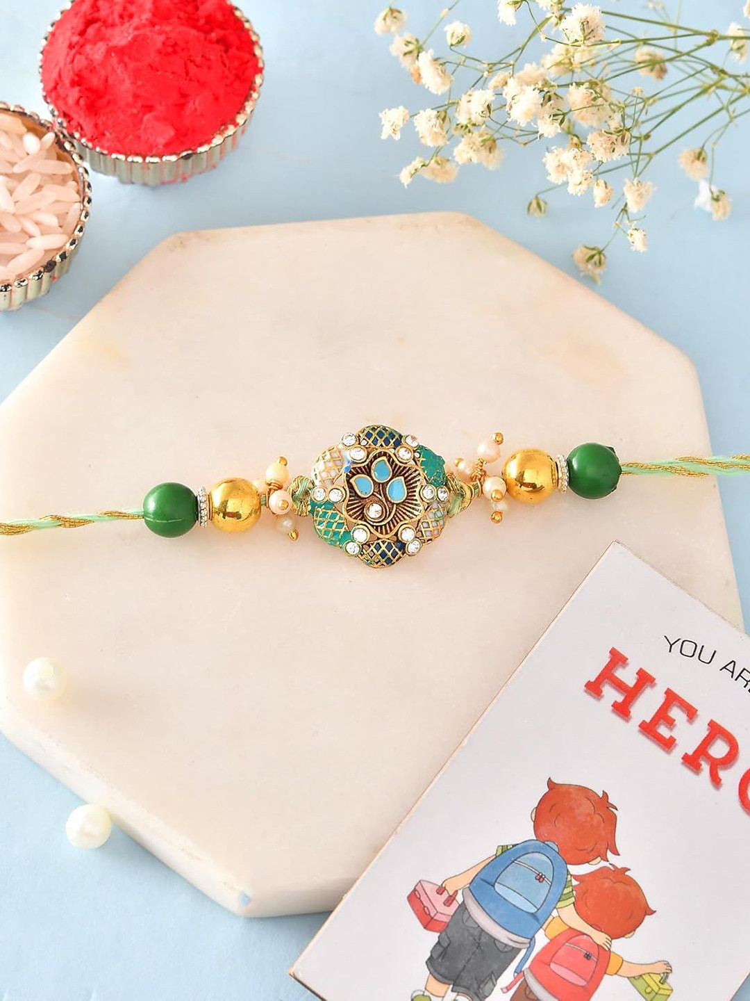 Ascension Pearl Designer Rakhi For Brother With Magnet Gift & Roli Tilak