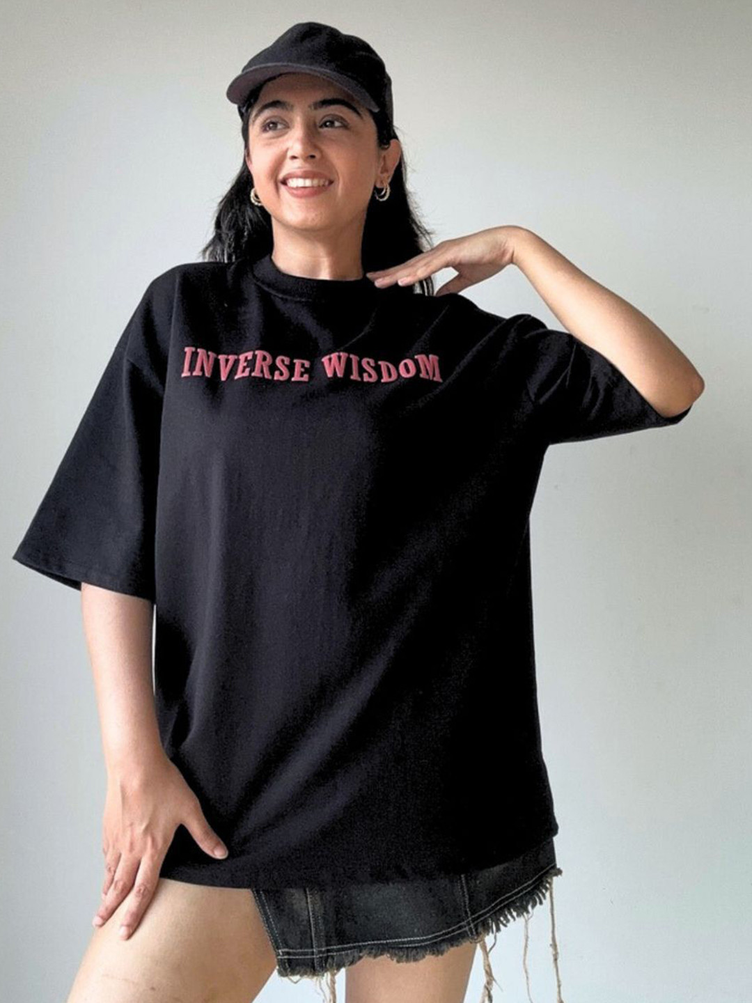 SPELL BY SMOKESHOW Typography Printed Round Neck Cotton Oversized T-shirt