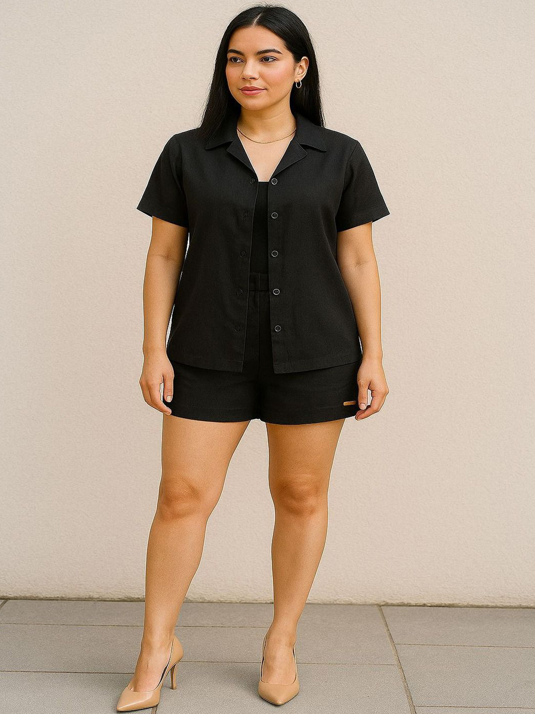 GAB Linen Shirt Collar Neck Shirt With Shorts Co-Ords