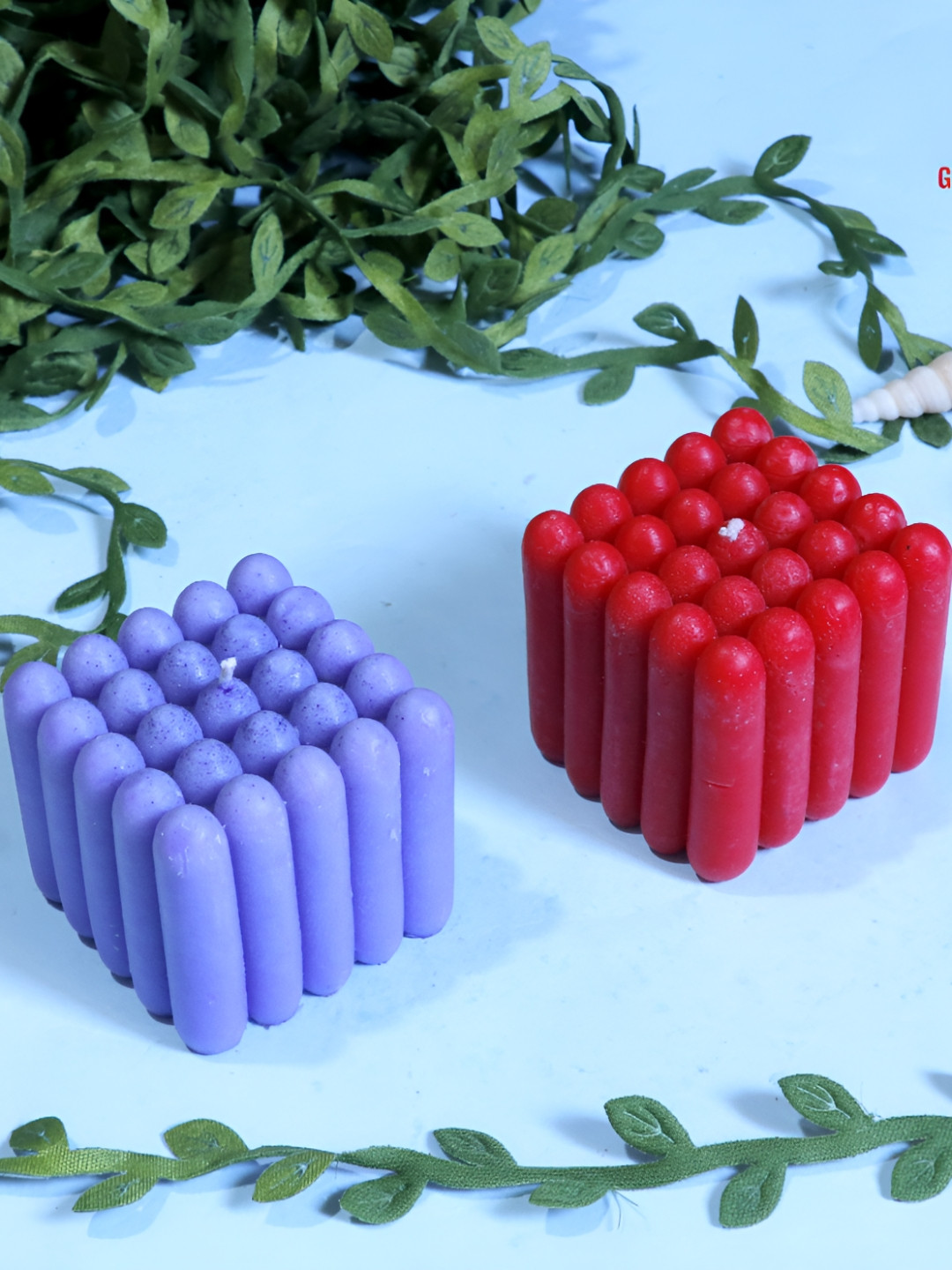 Aura Handmade Missile Cube 2Pcs Lavender and Rose Solid Geometric Regular Pillar Candles