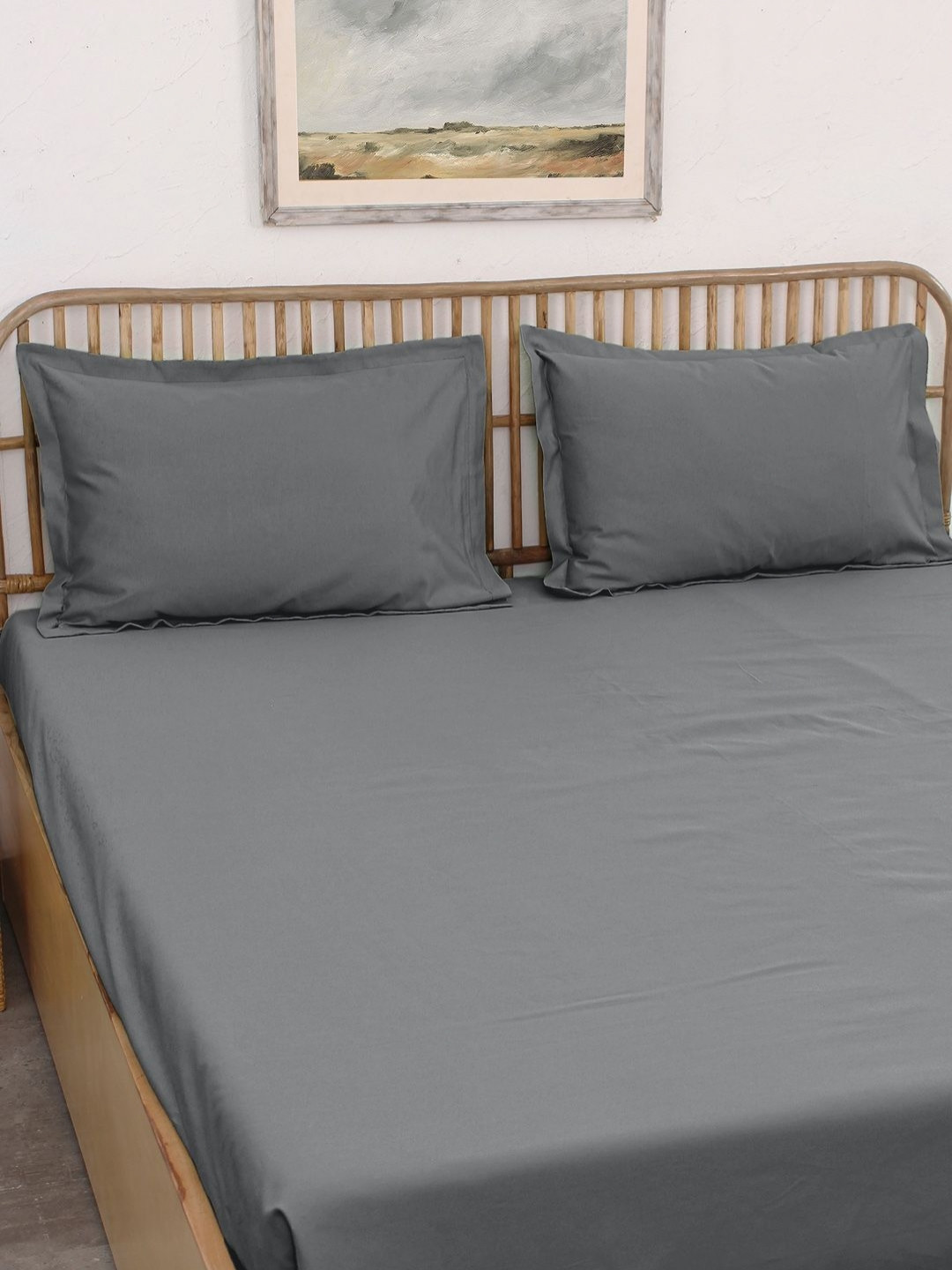 House This Grey Cotton Skin-Friendly 400 TC Queen Superfine Bedsheet with 2 Pillow Covers-108 x 108 inches