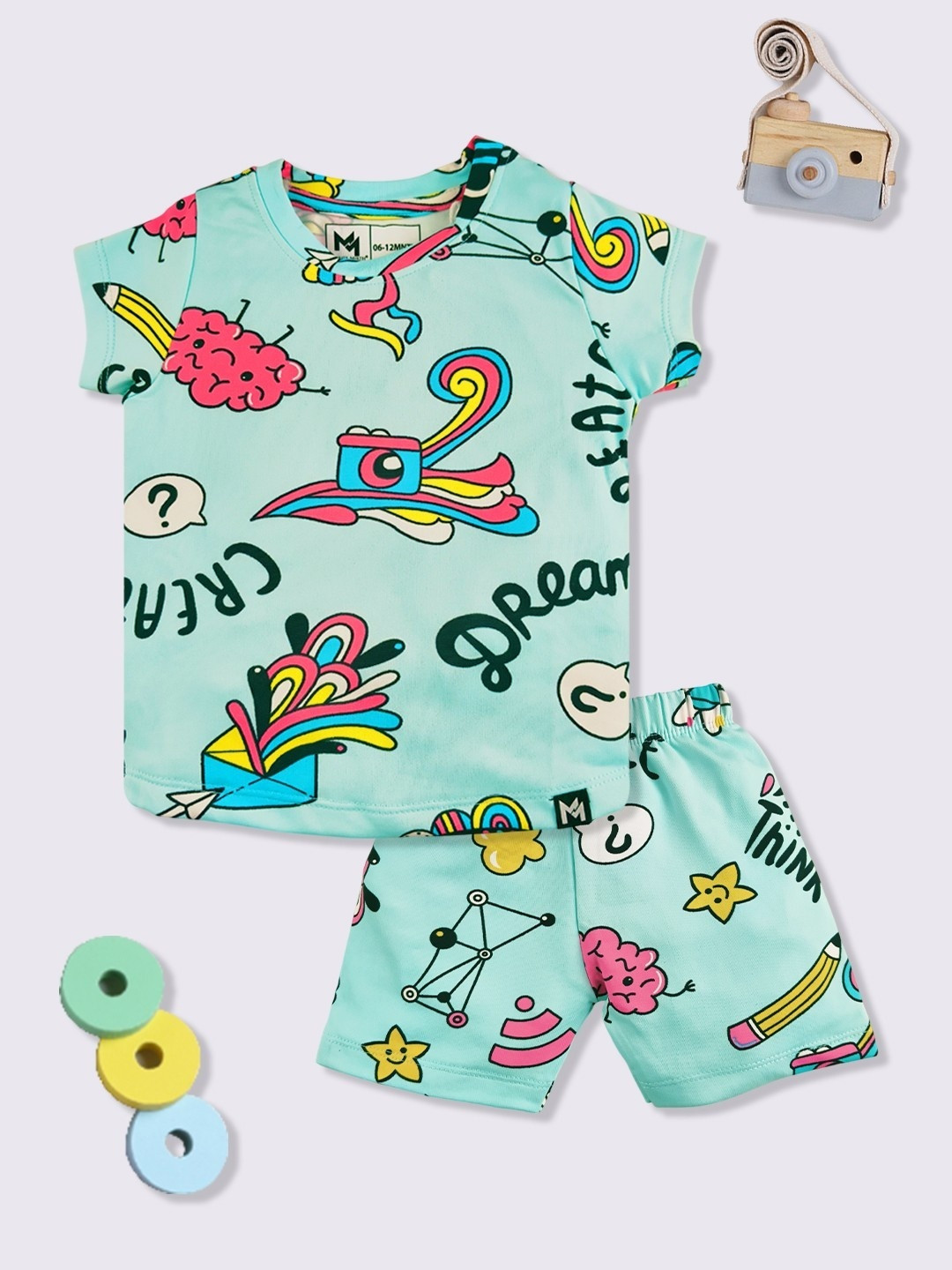 YK X Minute Mirth Infant Girls Typography Printed T-shirt with Shorts