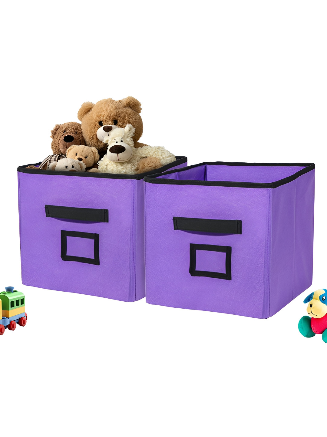 Aura 2 Pcs Purple & Black Square Storage Box Wardrobe Drawer Organisers with Handle
