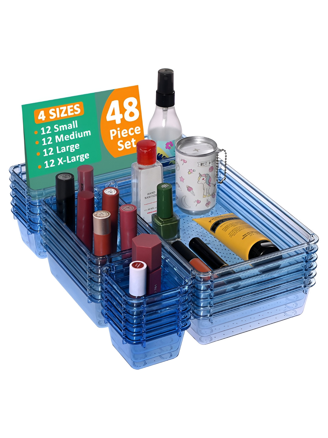 Aura Blue 48 Pieces Acrylic Cosmetic Organiser