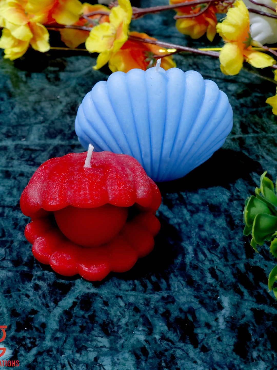 Aura Handmade Open and Close Shell 2Pcs Scented Solid Geometric Regular Tea Light Candles