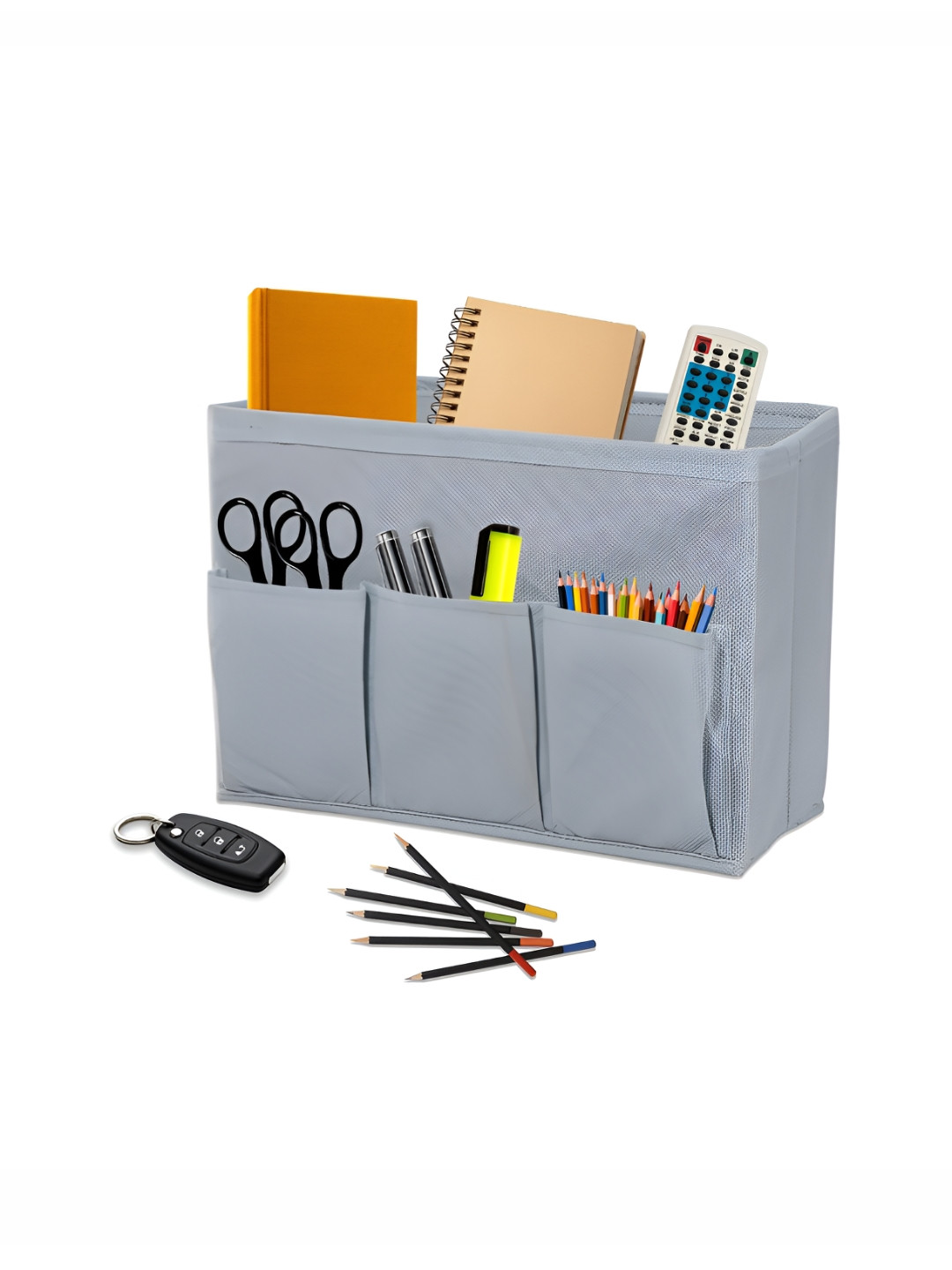 Aura Grey Non Woven 3 Compartment Stationary Desk Organiser Pen Holder