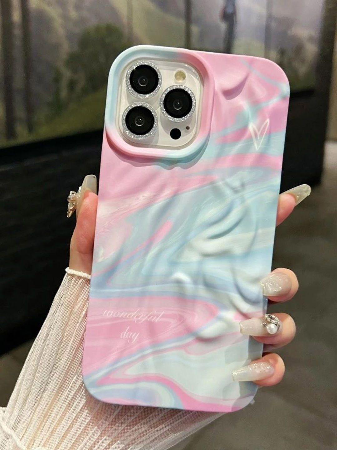 CASE CREATION iPhone 13 3D Luxury Rainbow Wonderful Day Wavy Back Case