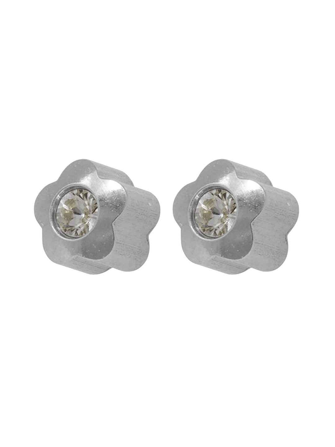 STUDEX Stainless Steel Silver-Plated Crystals Studded Bezel Floral Shaped Studs