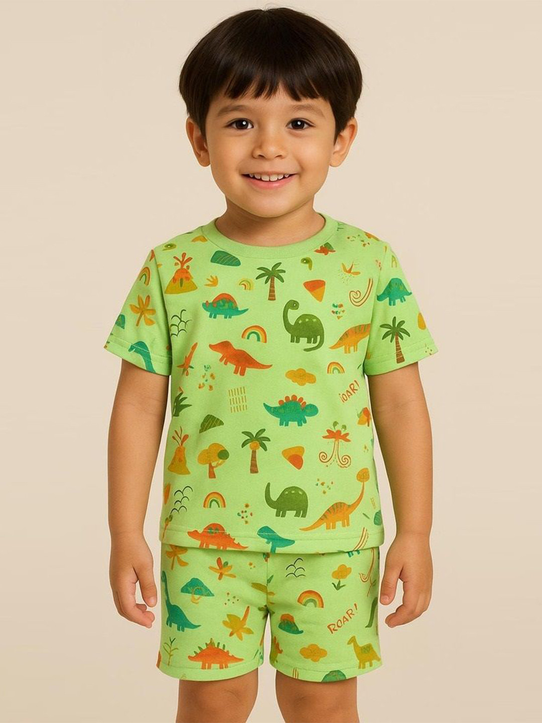 Jam & Sugar Boys Conversational Printed Round Neck Pure Cotton T-shirt with Shorts