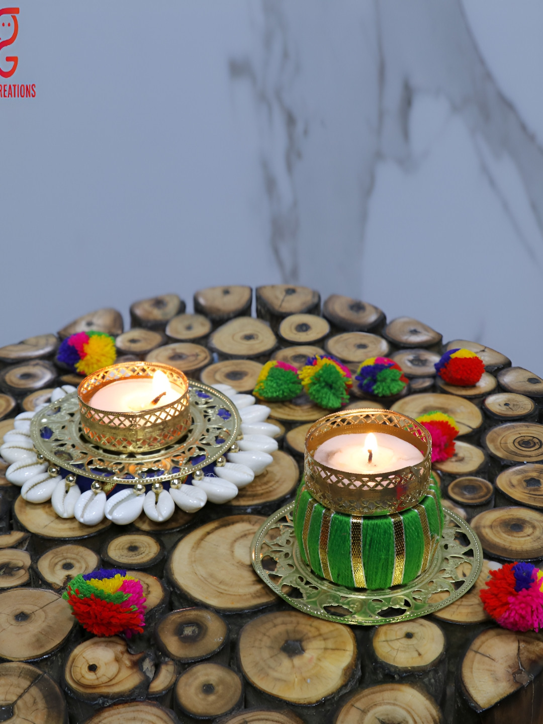 Aura Shank and Matki 2Pcs Scented 2 Wick Solid Round Regular Diyas Candles