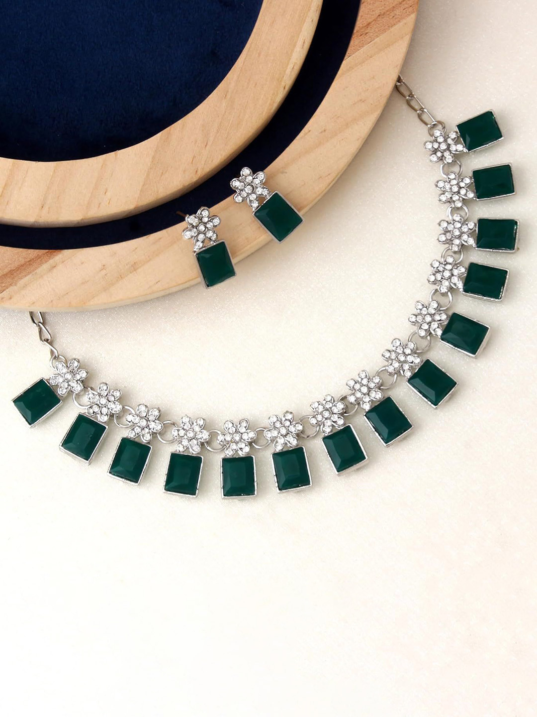 Atasi International Silver-Plated American Diamond & Crystal Studded Jewellery Set