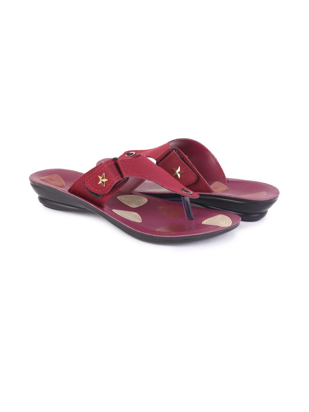 DRACKFOOT Women Maroon PU Thong Flip-Flops