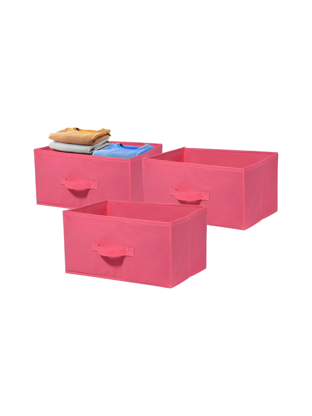 Aura Set of 3 Pink Non-Woven Foldable Cloth Storage Organiser Wardrobe Drawer Box