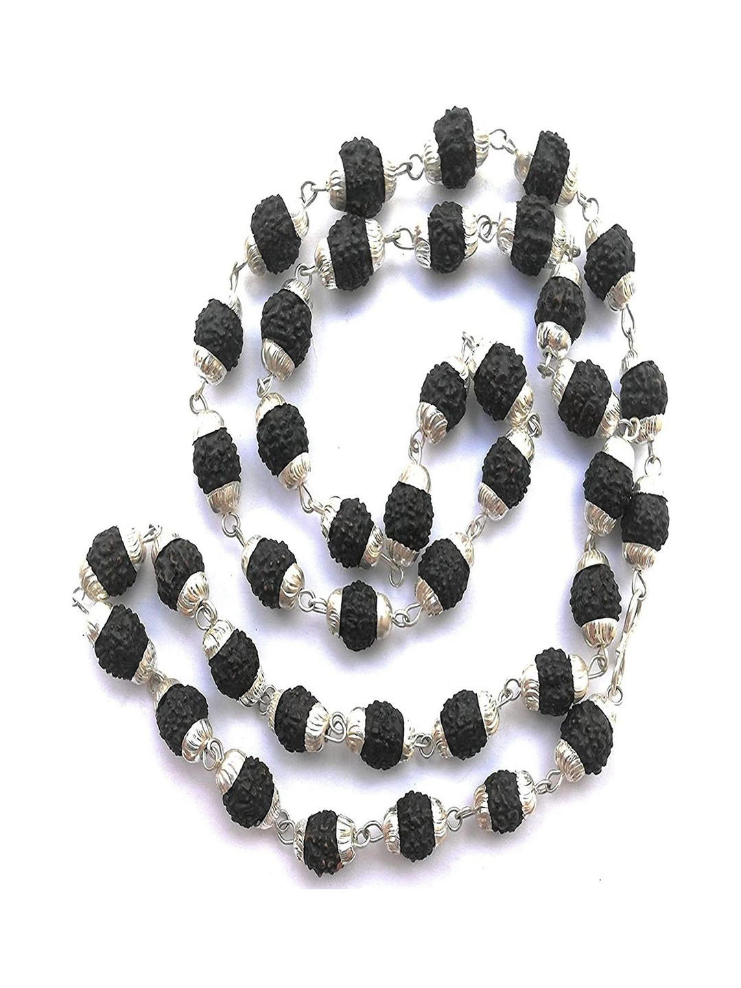 Vivity Unisex Silver-Plated Rudraksha Beaded Chain
