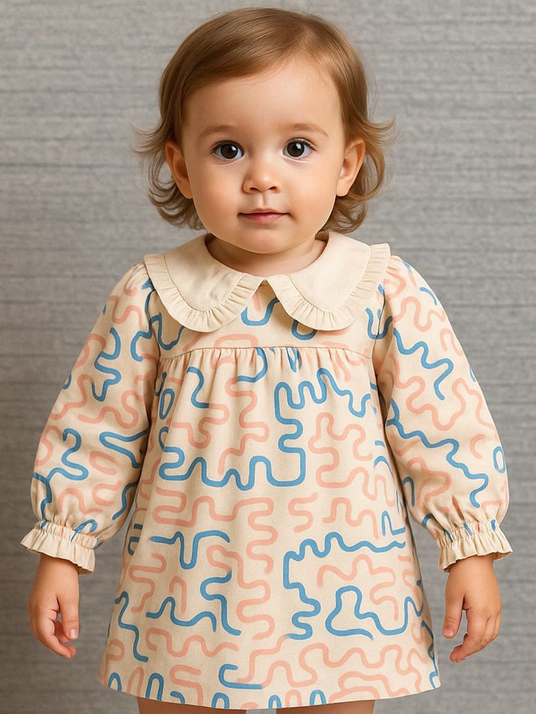 EARTHY TWEENS Girls Playful Scribble Print Cotton A-Line Dress