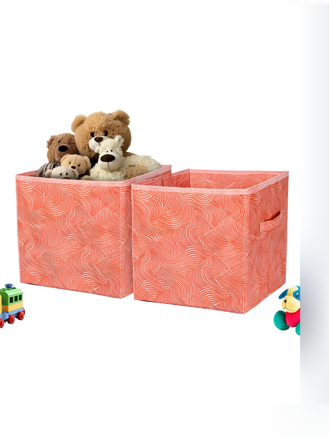 Aura 2 Pcs Orange Square Storage Box Wardrobe Drawer Organisers with Handle