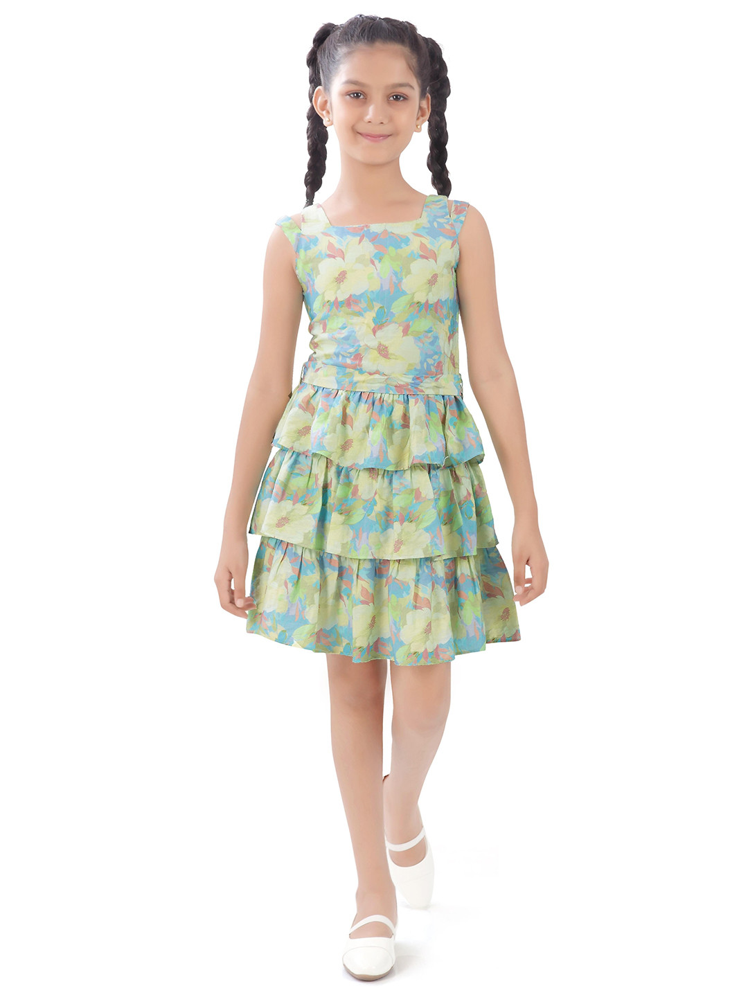Tiny Girl Kids Floral Print Sleeveless Fit & Flare Dress