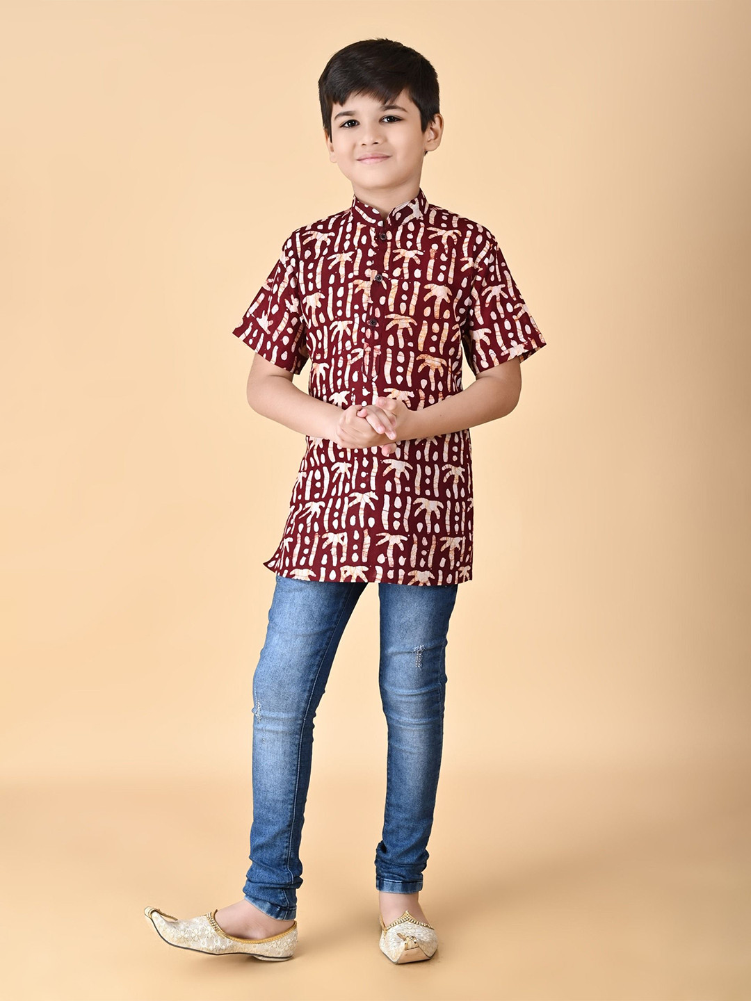 NFC CREATION Boys Printed Mandarin Collar Pure Cotton Straight Kurta