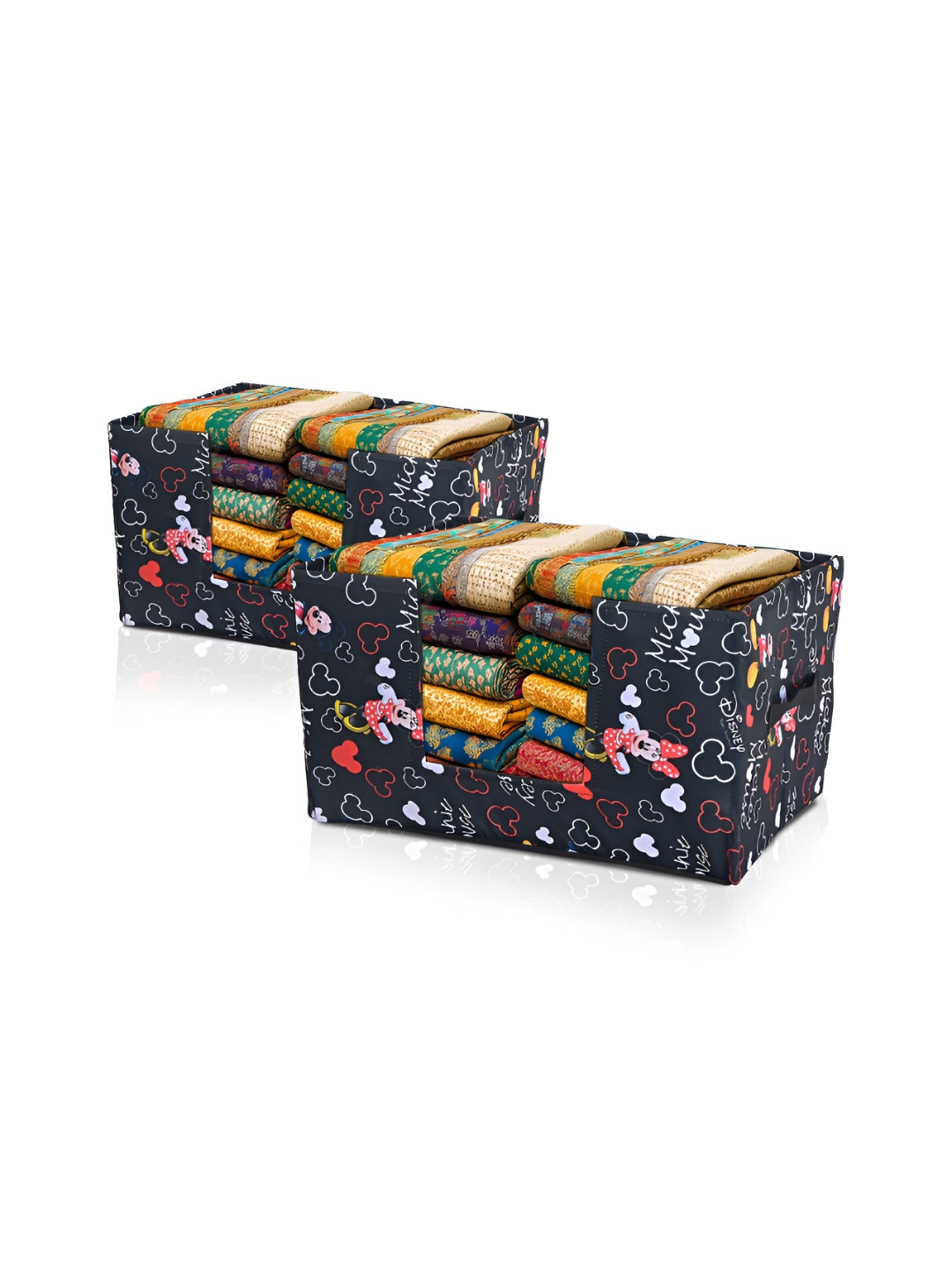 Aura 2 Pcs Black Cloth Storage Wardrobe Drawer Box Organizer with Handle