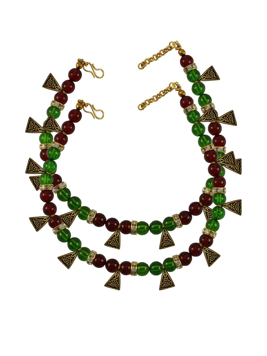 Vidhya Kangan Multi Colour Moti Stud-Gold Plated Brass Anklet