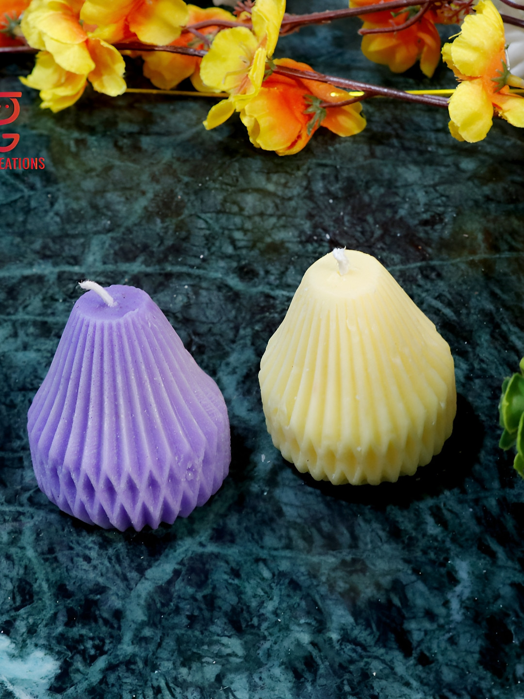 Aura Handmade Pear Shaped 2Pcs 1 Wick Scented Solid Geometric Regular Tea Light Candles