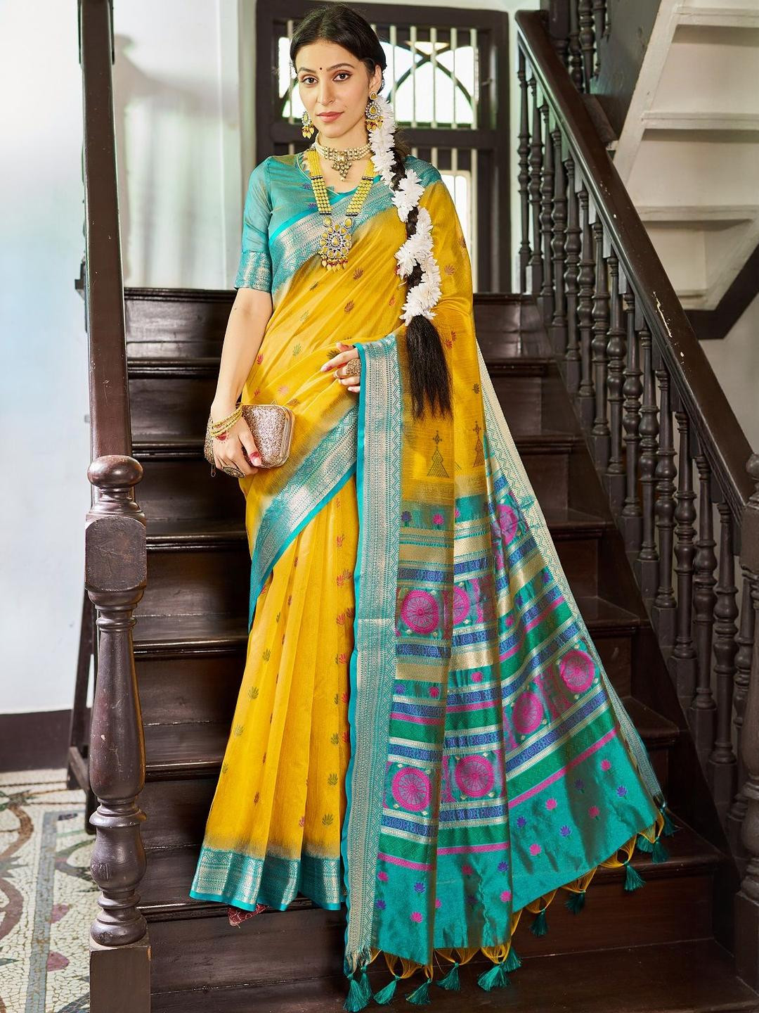 KALINI Yellow Paithani Sarees