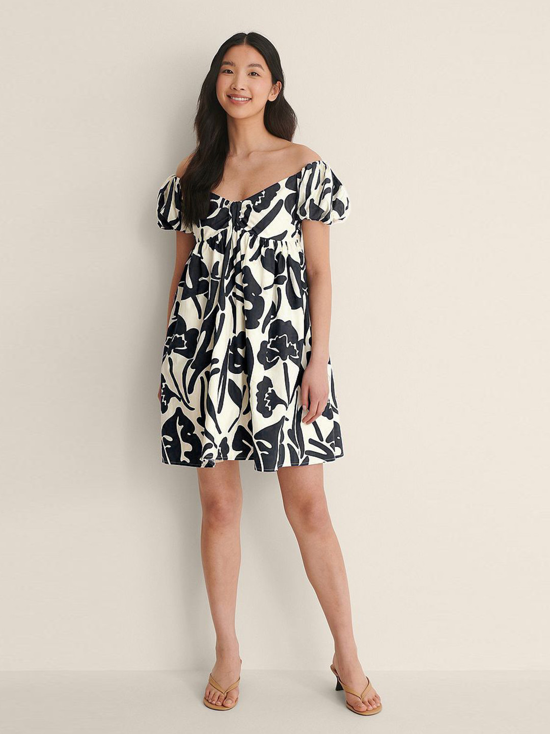 DressBerry Women Floral Printed Off-Shoulder Gathered or Pleated Party Fit and Flare Dress