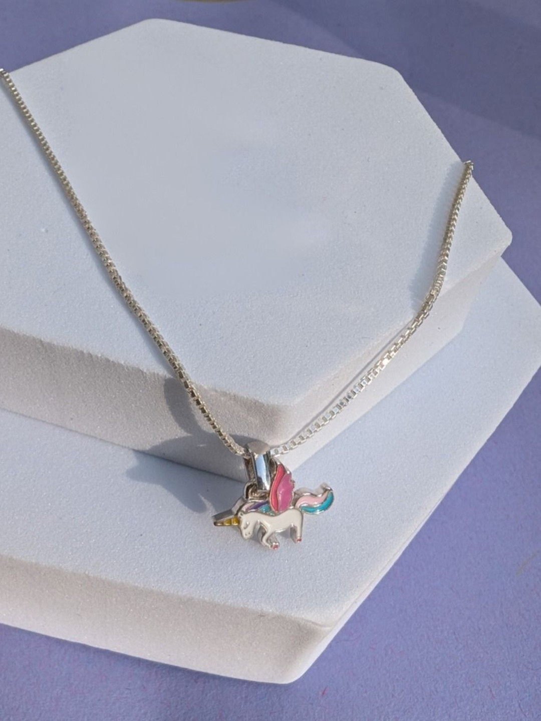 ShimmerTots 925 Silver Flying Unicorn Kids Pendants with Chains