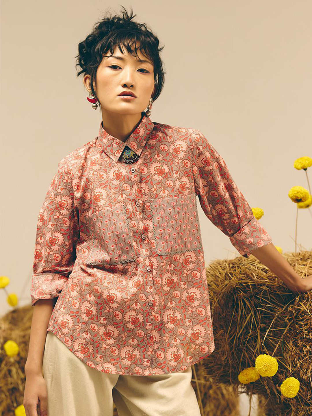 Prakriti Jaipur Floral Printed Cotton Casual Button Shirt