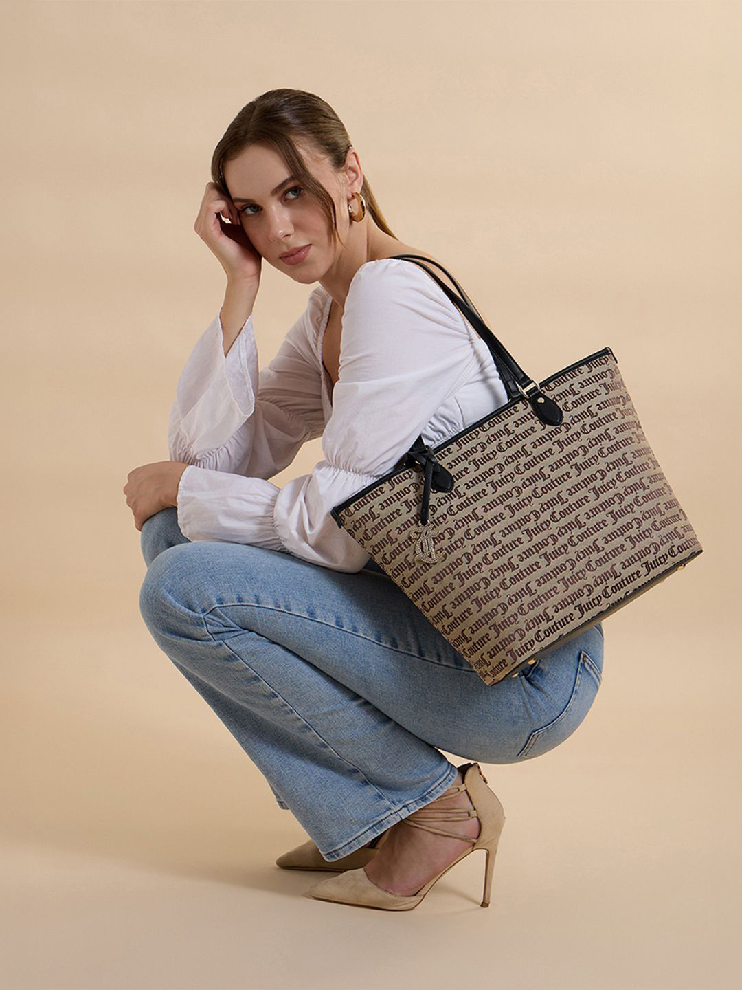 Juicy Couture Typography Printed PU Structured Tote Bag