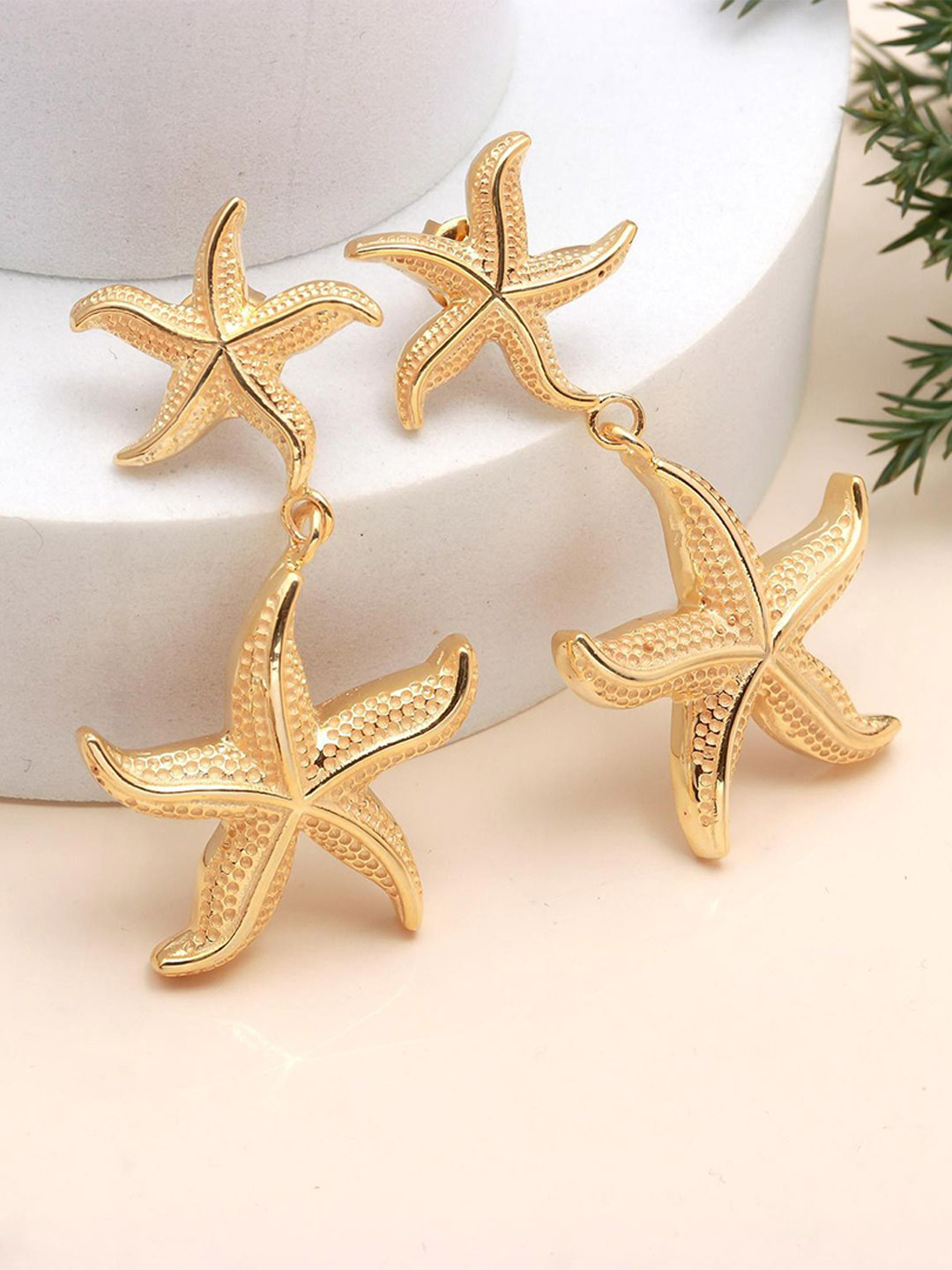 ORO ALMA Gold-Plated Star Shaped Drop Earrings