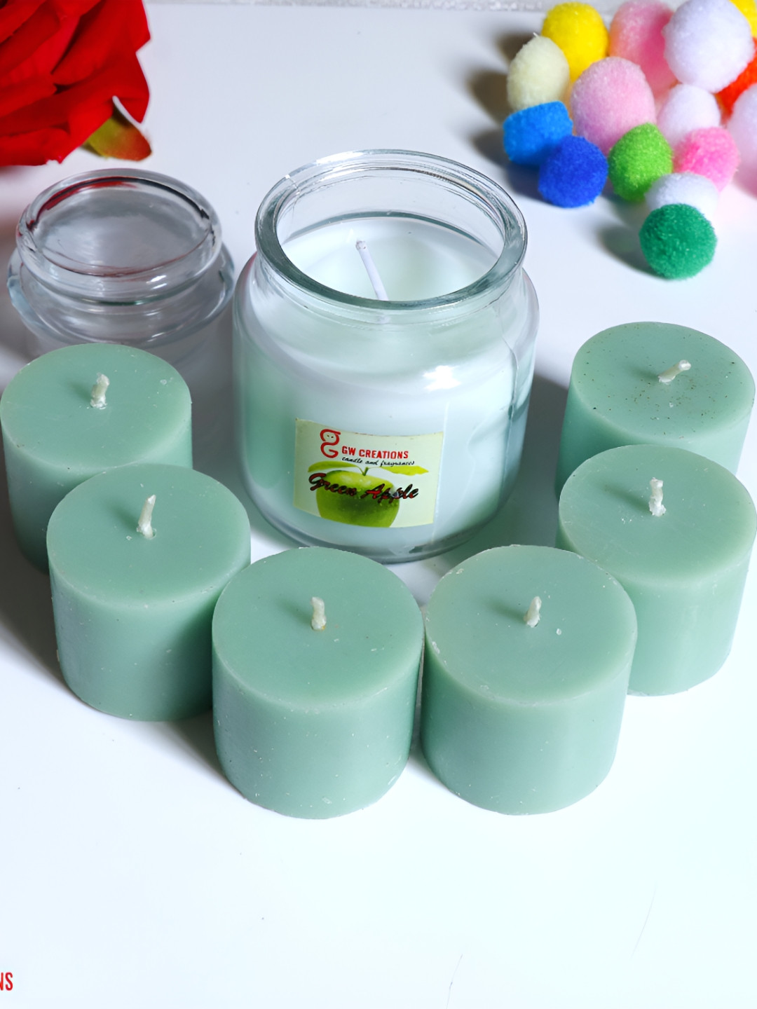 Aura 6Pcs Scented 1 Wick Green Apple Solid Geometric Regular Tea Light Candles
