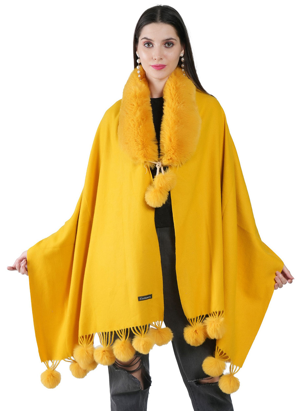 Manra Woollen Fur Ball Collar Shawl